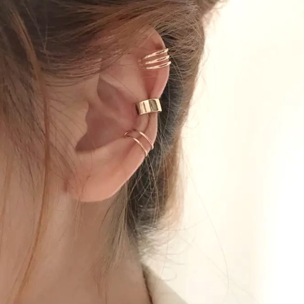 NEW Gold Dainty 3 Piece Earring Cuff Set